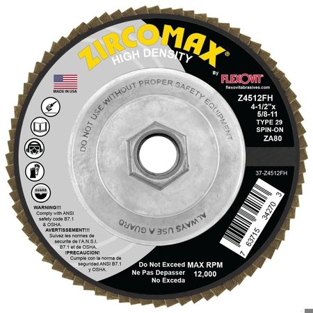 FLEXOVIT FLAP DISC ZIRCOMAX 4-1/2inX5/8-11 Z4512FH